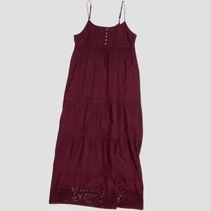 Motherhood Maternity Dress Size M Maroon Maxi Sundress Tiered Eyelet Boho